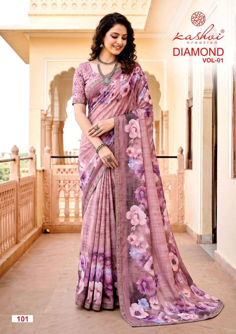 DIAMOND VOL 01 By KASHVI CREATION 101 To 108 Series Indian Traditional Wear DULL MOSS VISCOSE sarees At Wholesale Price